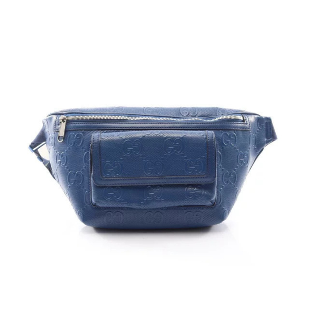 Gucci GG Embossed Waist Bag Body Leather Blue